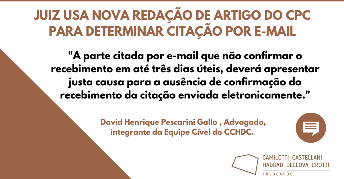 Juiz usa nova redação de artigo do CPC para determinar citação por e-mail